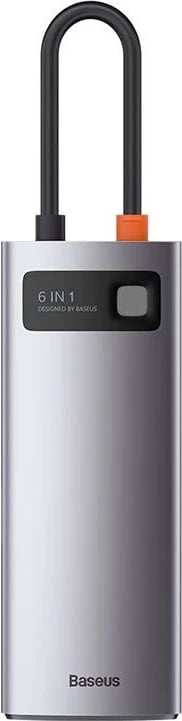 Kasë Baseus Metal Gleam Series CAHUB-CW0G, 6-në-1, USB-C në 3x USB 3.0 + HDMI + USB-C PD + Ethernet RJ45, Gri