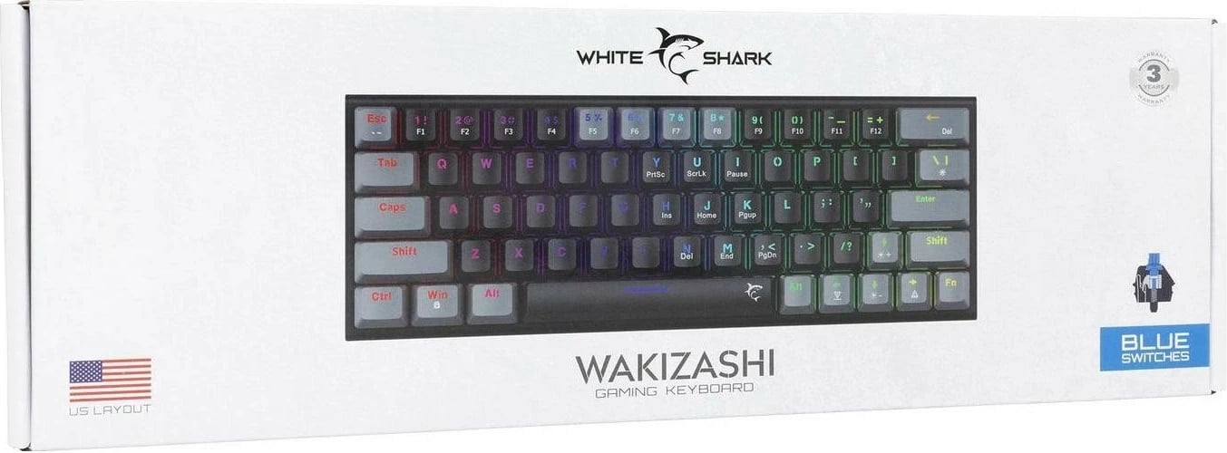 Tastierë mekanike White Shark Wakizashi-2, 65%, RGB, blue switch, black-grey