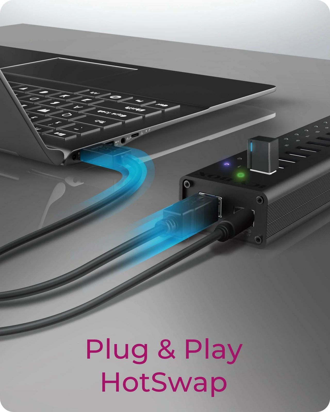 USB hub ICY BOX IB-AC6113, 14 porta, USB 3.2 Gen 1, alumini, e zezë