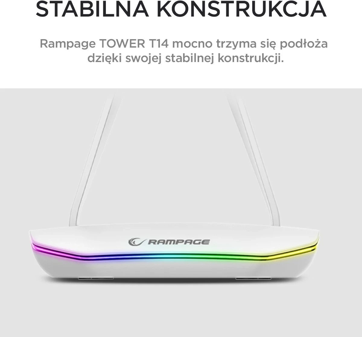 Stojak kufje Rampage T14, RGB, 2x USB, bardhë