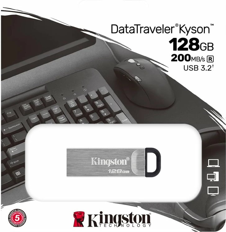 USB Kingston DataTraveler Kyson 128GB, USB 3.2, Argjendtë