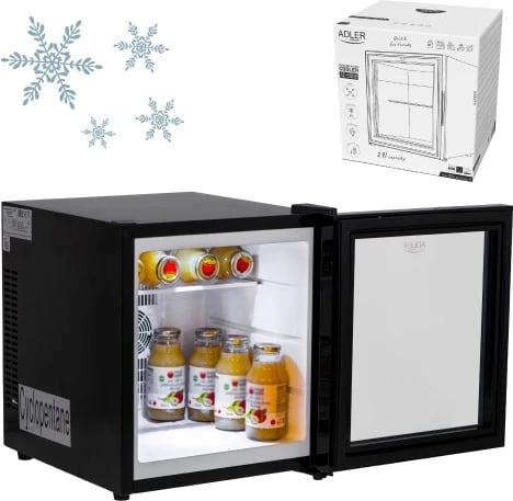 frigorifer termolelektrik Adler AD 8088 28 L derë xhami raft xhami LED i brendshëm 100-240V i zi