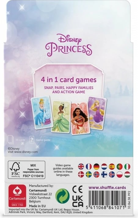 Lojë letra Disney Princess Shuffle 4-në-1, Cartamundi, 33 letra, për fëmijë
