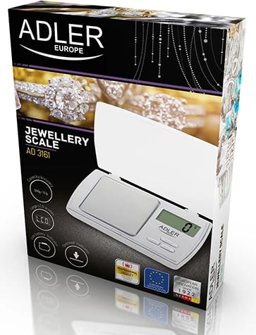 Peshore precize, Adler AD 3161, saktësi 0.1 g, kapacitet 500 g, LCD, me tarrë, me bateri në set