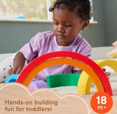 Lodër druri Fisher Price HXT73, puzzle edukativ me 6 pjesë, shumëngjyrëshe