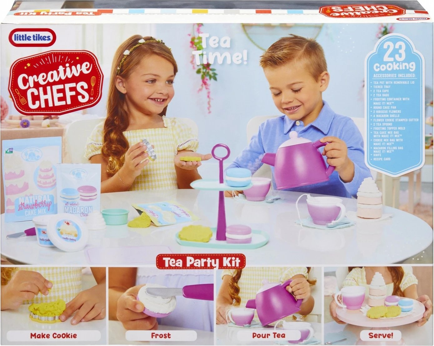 Set lodrash çaji, Little Tikes, Creative Chefs Tea Party 643293-EUC, plastikë, 3+, me bateri AA, shumëngjyrësh