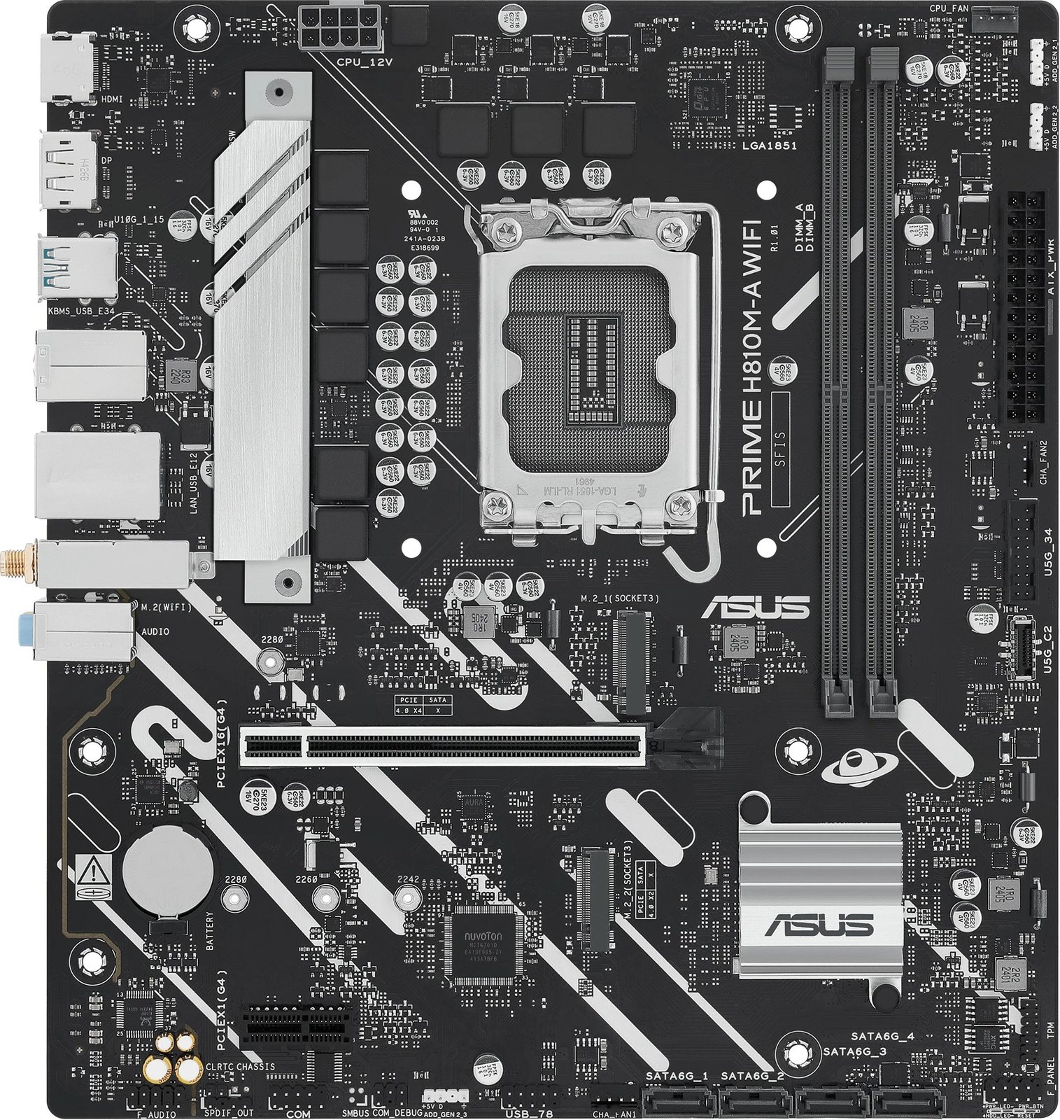 Pllakë amë ASUS PRIME H810M-A WIFI, Intel, LGA 1851, DDR5, 128 GB