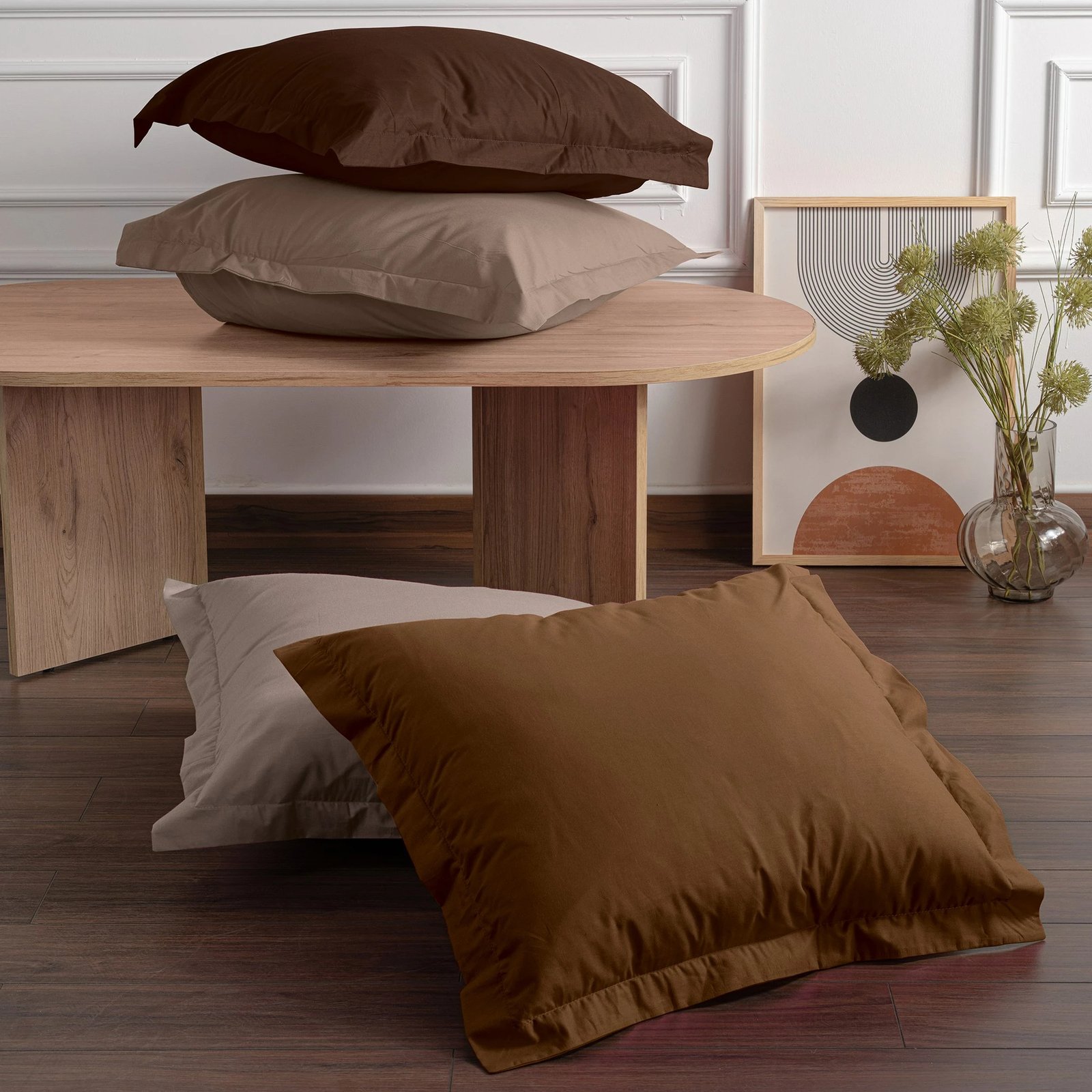 Set këllëfësh jastëku (2 copë), ngjyrë kafe e errët, L'essentiel, 60x60cm