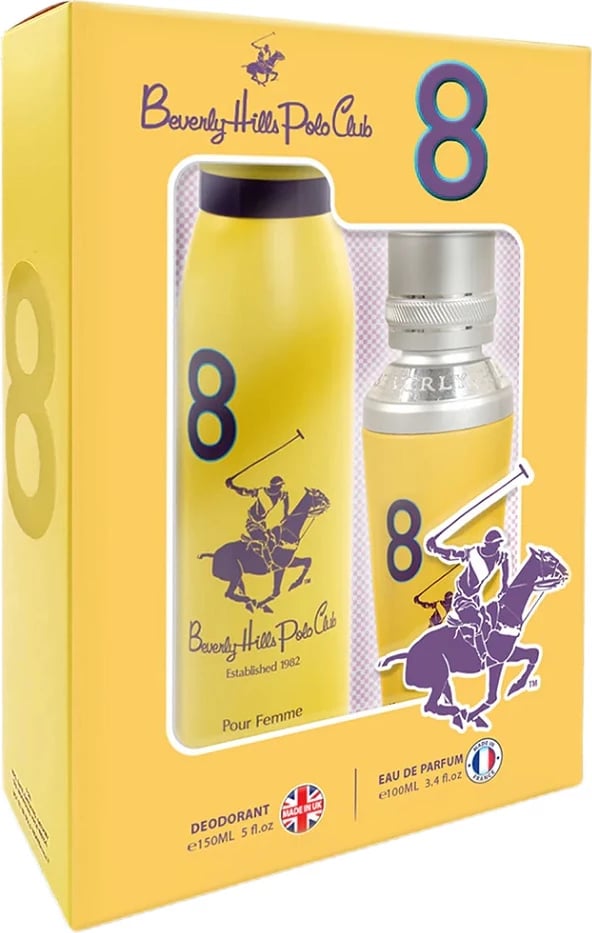 Set Eau de Parfum dhe deodorant për femra Beverly Hills Polo Club Eight, 100ml + 150ml