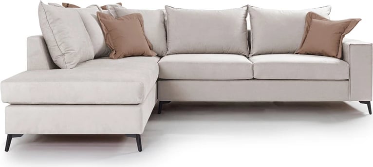 Divan qoshe Boston qoshe e djathtë, material krem-kafe, 290x235x95cm