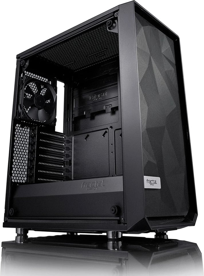 Kasë Fractal Design Meshify C Blackout, Midi Tower, ATX/ITX/mATX, xham i temperuar, e zezë