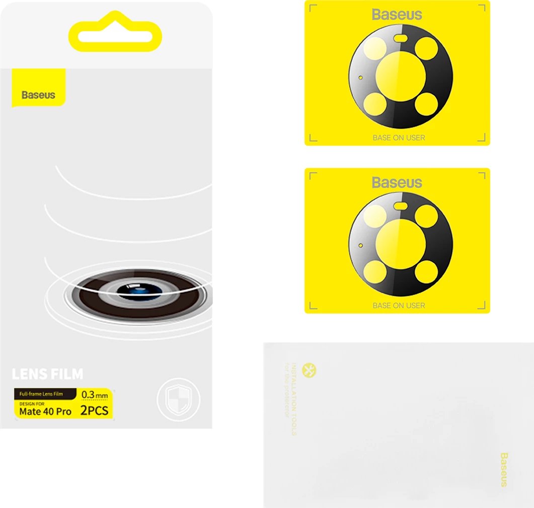 Folie mbrojtëse për kamerë Baseus për Huawei Mate 40 Pro, 0.3mm, transparente, 2 copë me set pastrimi