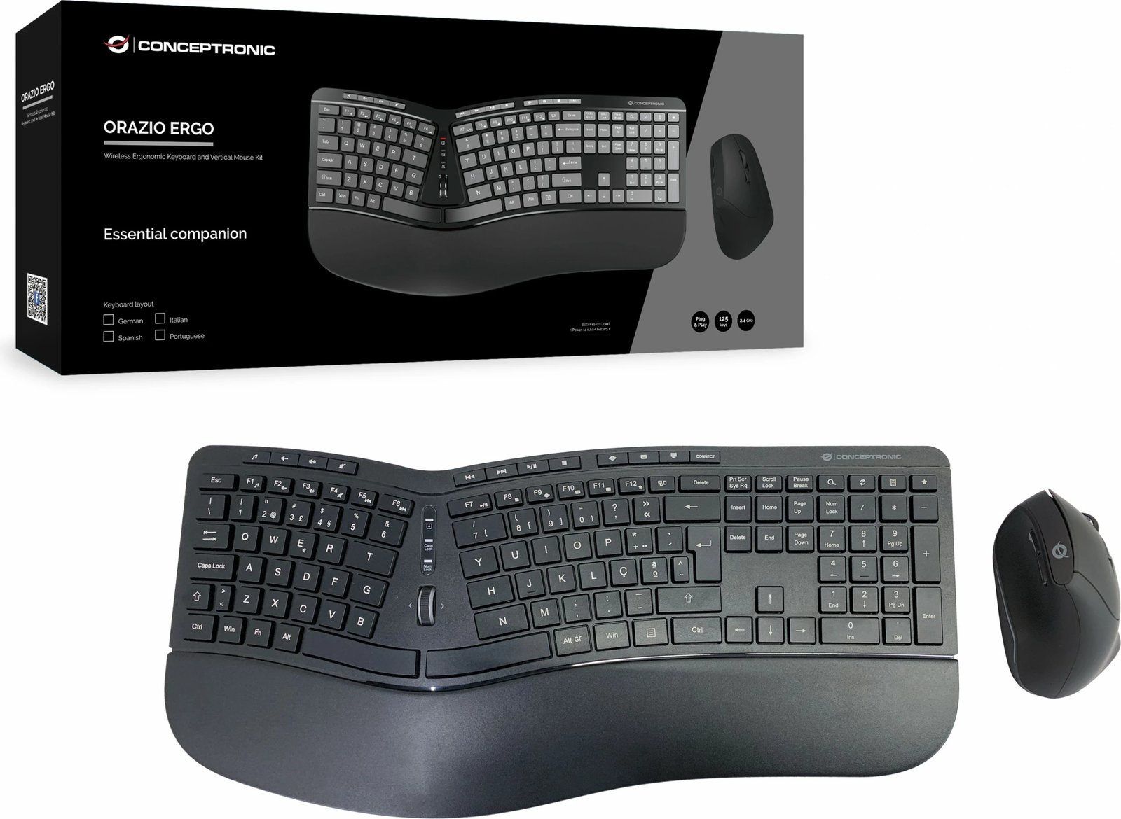 Kasë tastierë e maus wireless Conceptronic, ergo, layout portugjez, e zezë