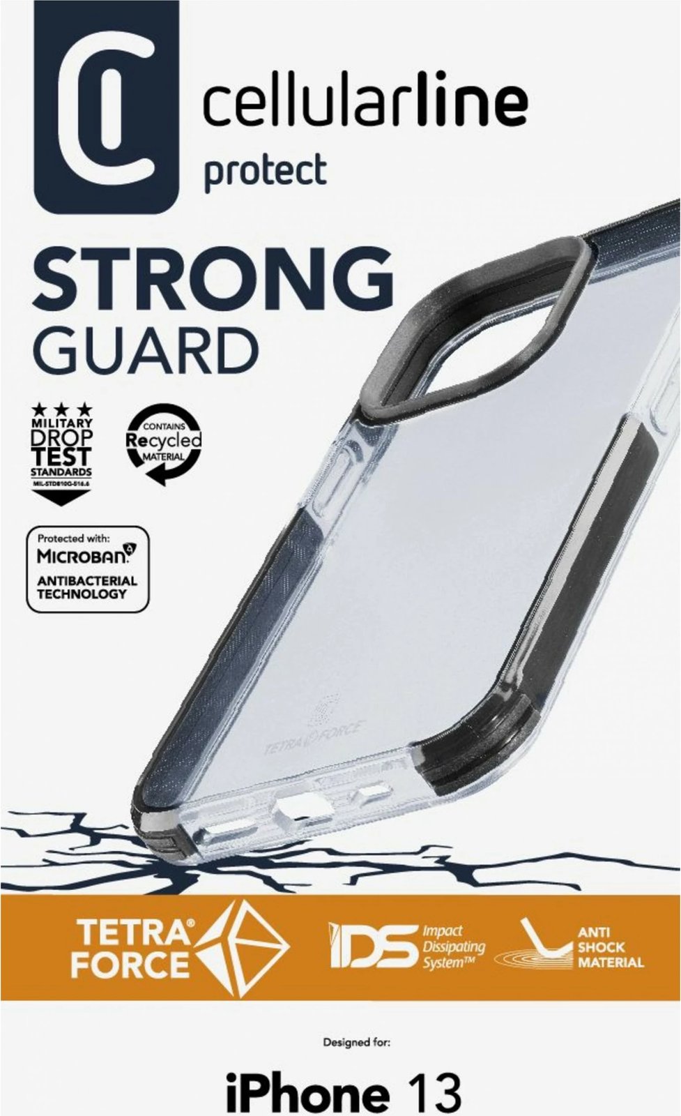 Mbështjellës Cellularline Tetra Force Strong Guard për iPhone 13, 6.1", e zezë
