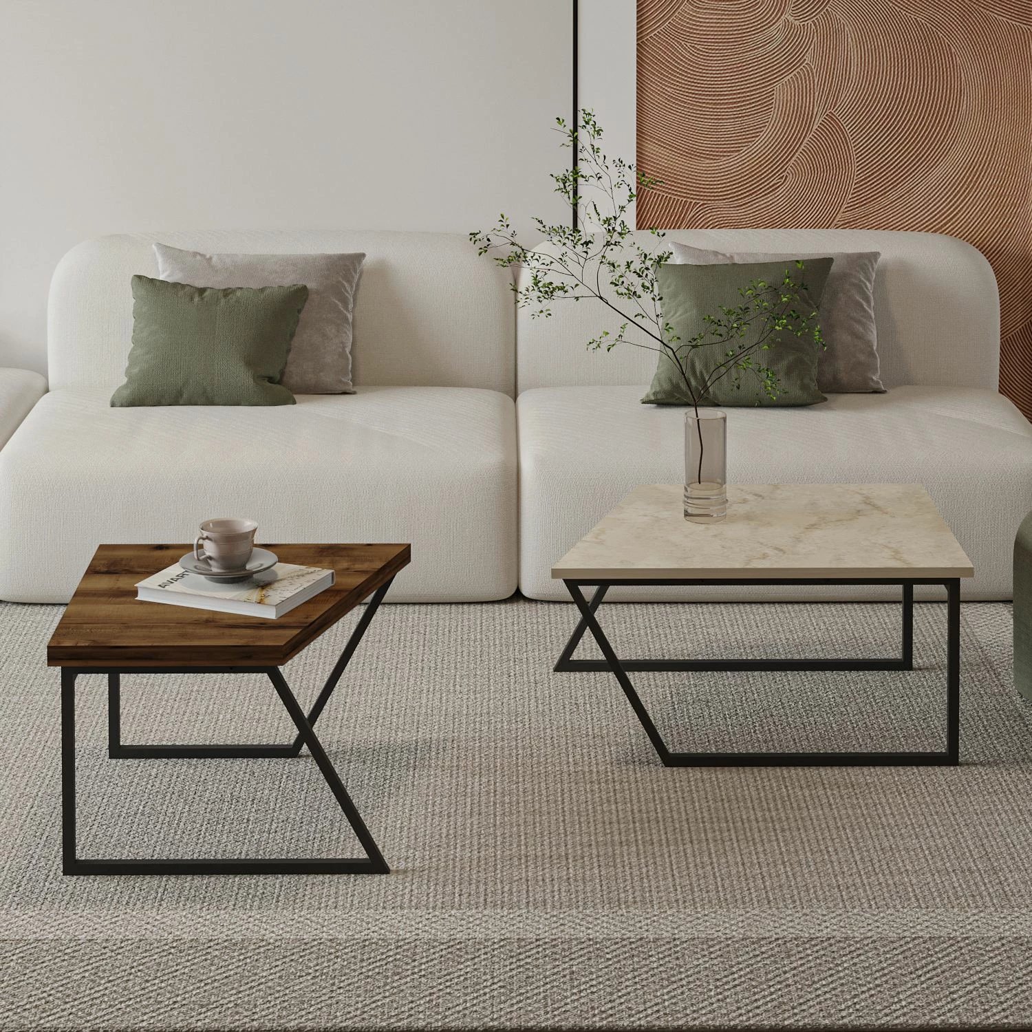 Set tavolinash kafeje Skye Decor, Verona P0024623, travertin, arrë rustike