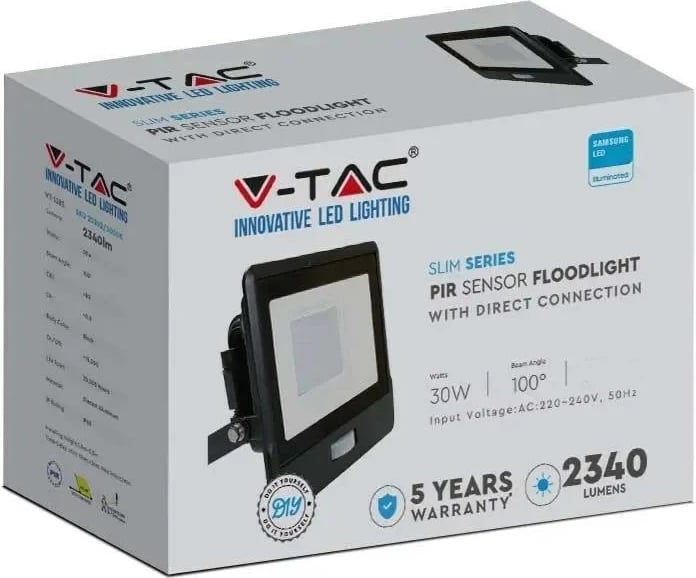 Projektor LED V-TAC VT-138S 30W, Samsung Chip, Sensor lëvizjeje, 3000K, E zezë
