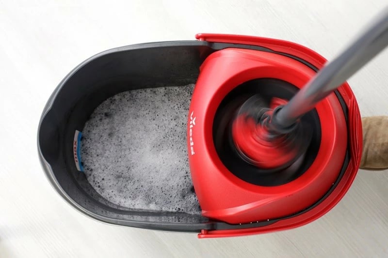 Mop i sheshtë Vileda Ultramat Turbo XL 161023, me kovë, 42 cm, Kuq e zi, set