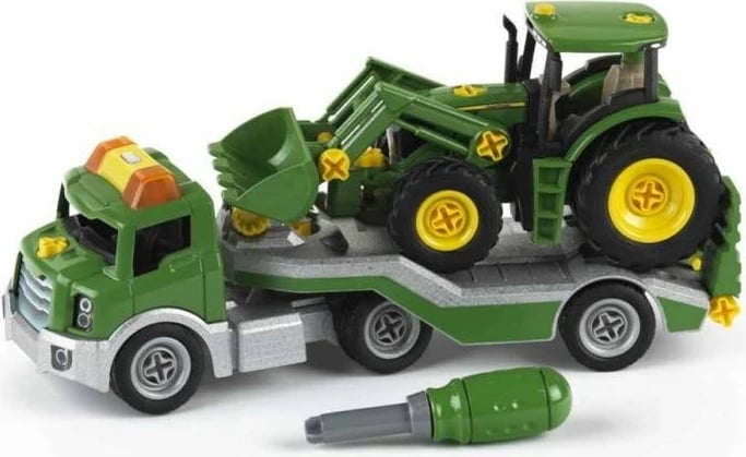 Set lodër traktor John Deere me rimorkio Klein 3908, plastikë, jeshil/verdhe/gri