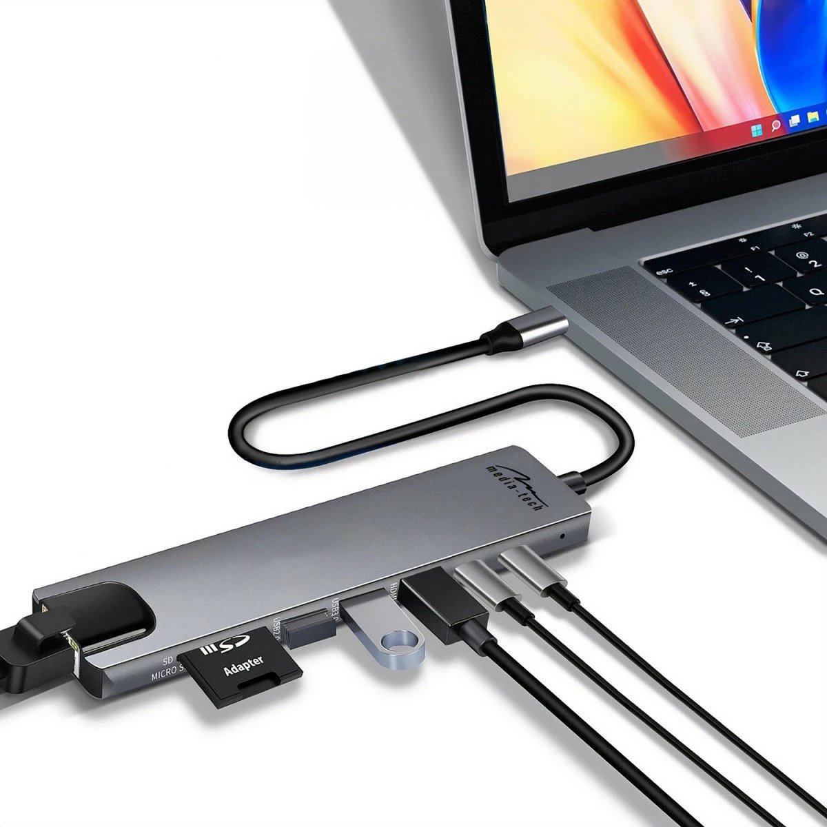 Kasë Media-Tech MT5046, 8 porte, Docking Station, Alumini