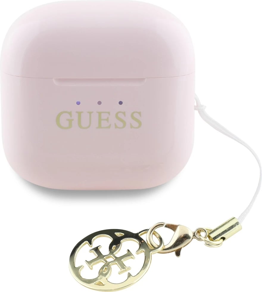 Kufje TWS Guess Glossy Effect me logo, charm dhe kuti karikimi, Rozë