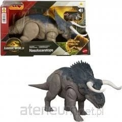 Lodër dinosauri MATTEL Jurassic World Rebirth Wild Roar Nasutoceratops, shumëngjyrëshe