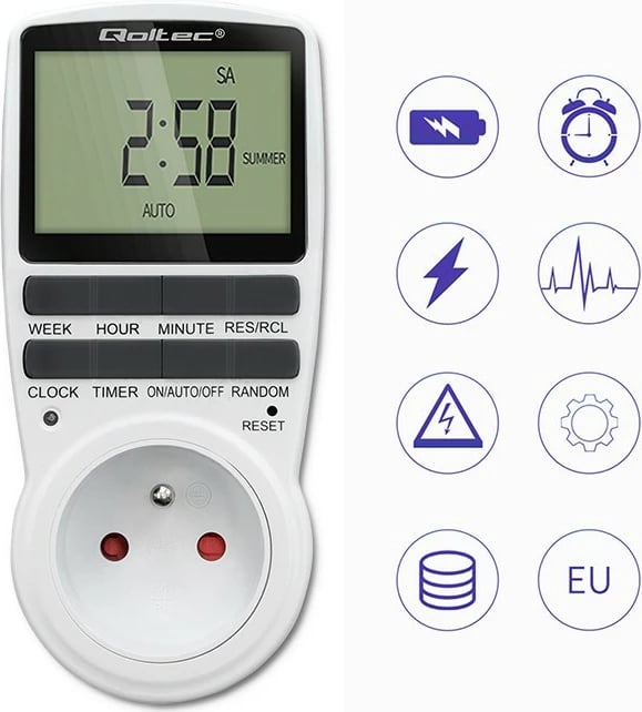 Programator kohe elektronik Qoltec PC0628, 3680W, 16A, LCD, Bardhë