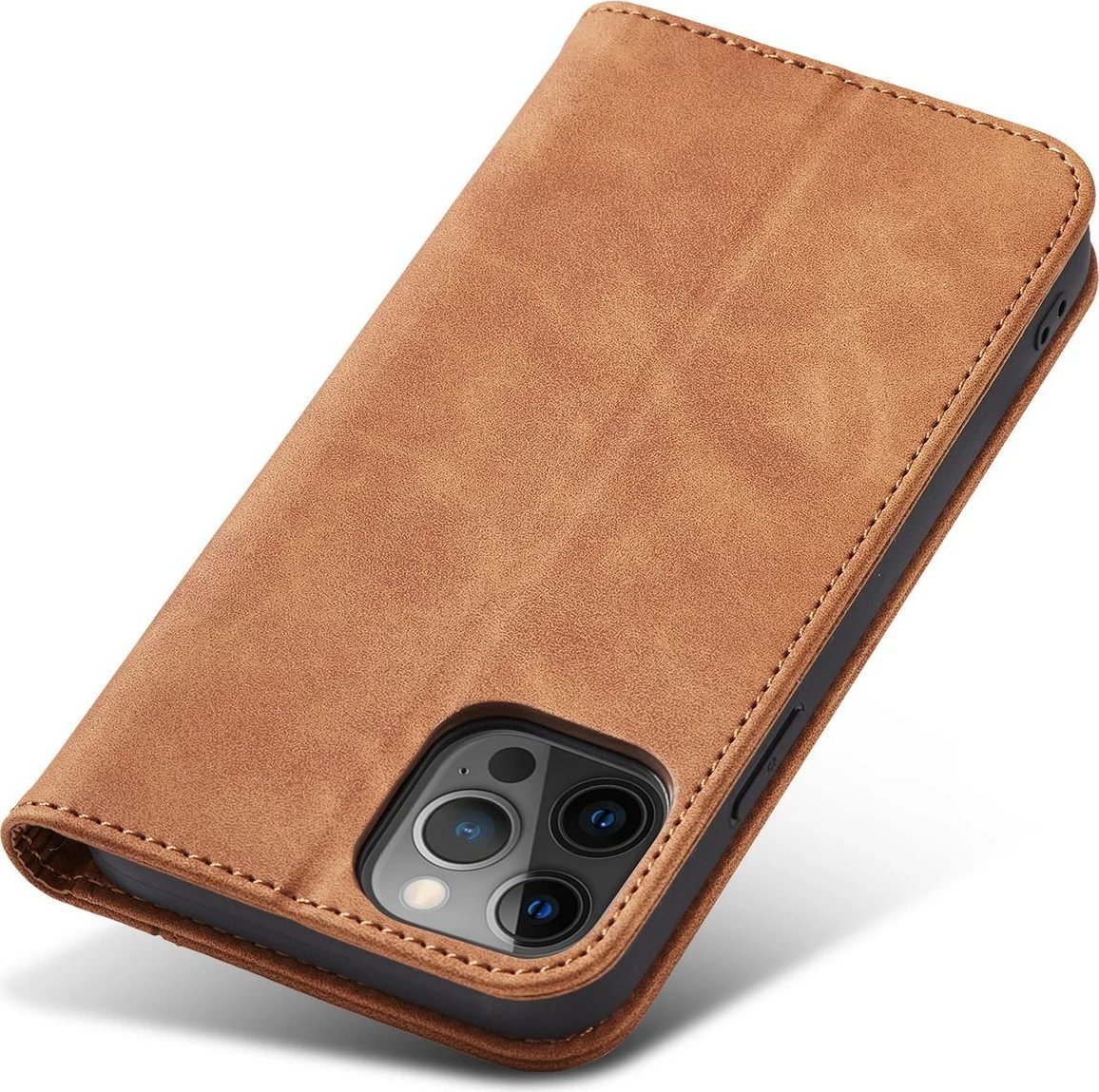 Mbështjellës Hurtel Magnet Fancy Case për iPhone 12 Pro Max, me portofol dhe mbajtëse, Kafe