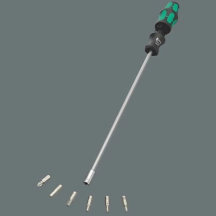 Set veglash Wera 05136075001, 7 copa, mbajtës magnetik, dorezë e zezë/gjelbër