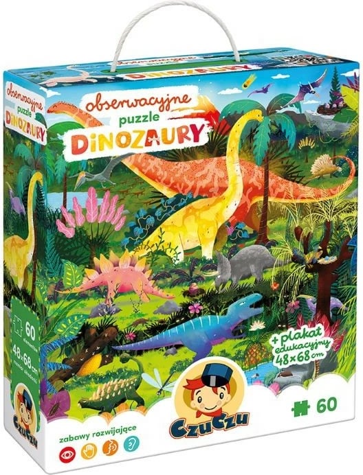 Puzzle dinosaurësh CzuCzu, 60 pjesë, me poster 48x68 cm, për fëmijë