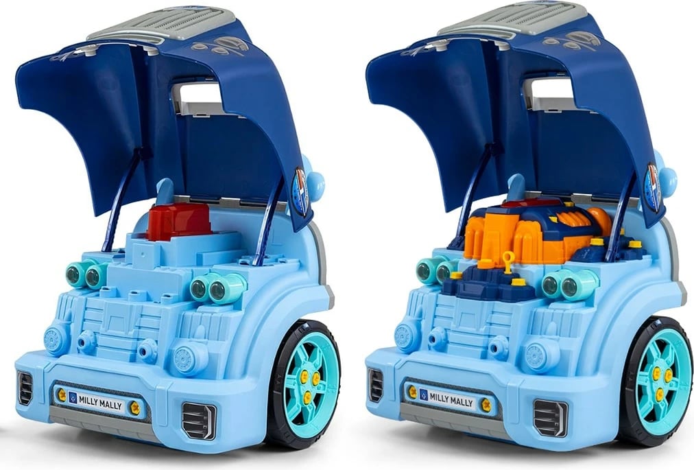 Lodër edukative mekaniku, Milly Mally N-GINE, set 56 pjesë, efekte dritë e zë, STEM 3+, blu