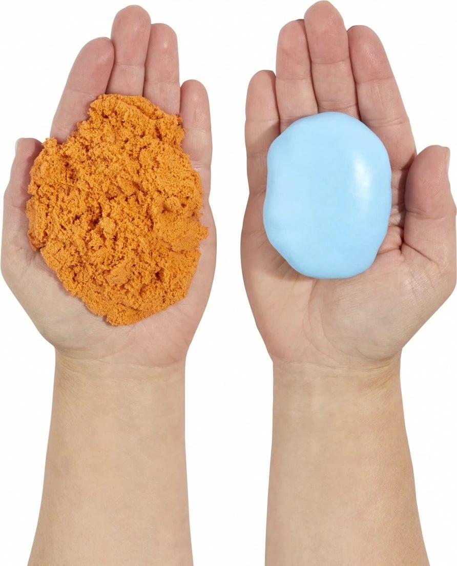 Set argjile modeluese dhe rëre kinetike MGA Wonder Factory Never Dry, blu dhe portokalli