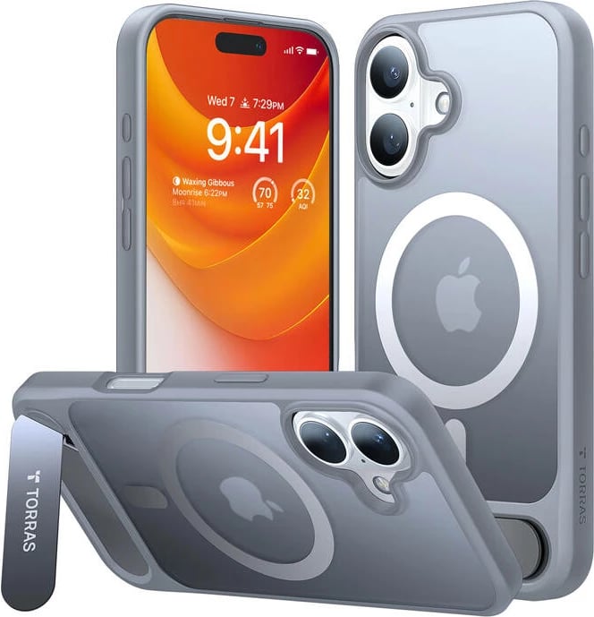 Mbështjellës Torras Pstand Series për iPhone 16 Plus, Titanium gri