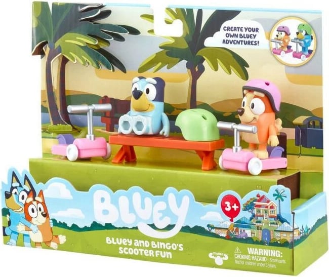 Set figurina Bluey Tm Toys BLU13085 me hulajnoga dhe kaska, për fëmijë