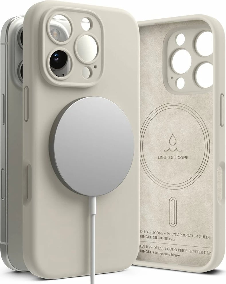 Mbështjellës Ringke Silicone MagSafe për iPhone 16 Pro, Bezhe