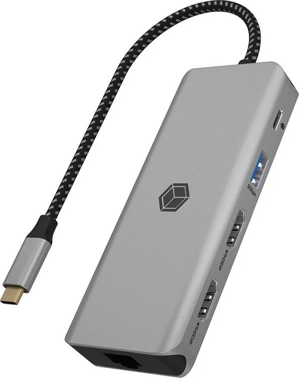Docking station RaidSonic ICY BOX IB-DK4012-CPD, USB 3.2 Gen 1 Type-C, 100 W, 10/100/1000 Mbit/s, Anthracite, Black
