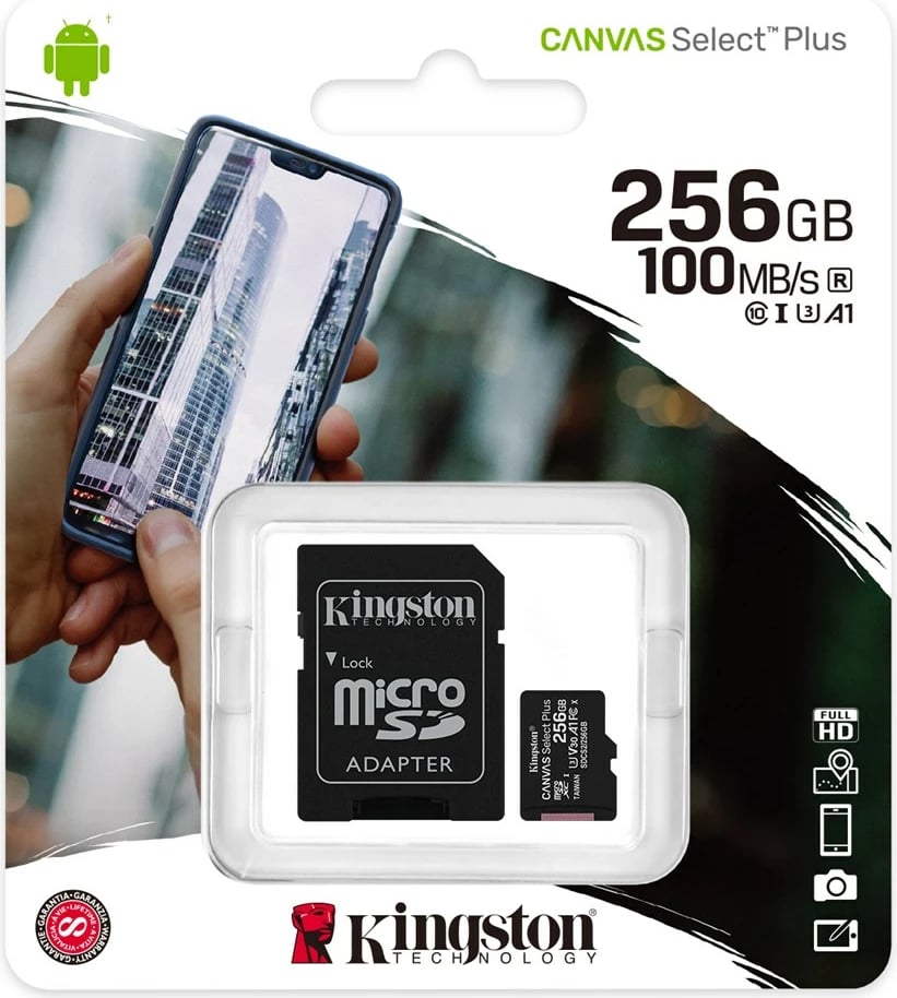 Memorie kartë Kingston,  256 GB MicroSDXC Class 10 UHS-I