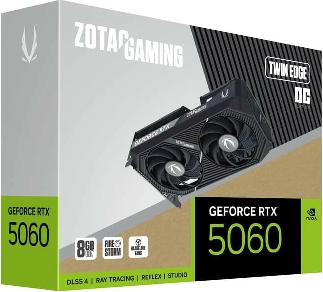 Kartë grafike, ZOTAC, GeForce RTX 5060 Twin Edge OC, 8GB GDDR7, 128-bit, 3x DisplayPort/HDMI