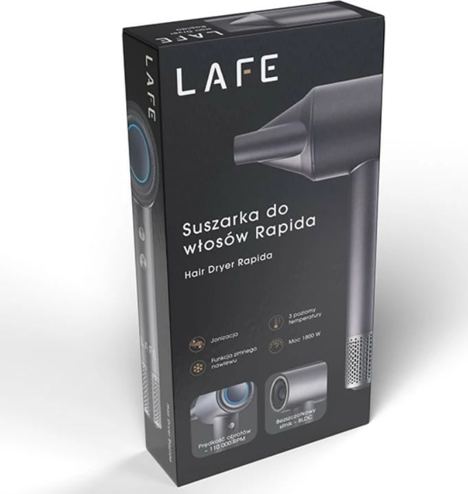 Tharëse flokësh Lafe Rapida (LAFSUS47461) BLDC 1600W, 4 nivele nxehtësie, 2 shpejtësi, jonizim, turbo, cool shot, me koncentrator, grafit
