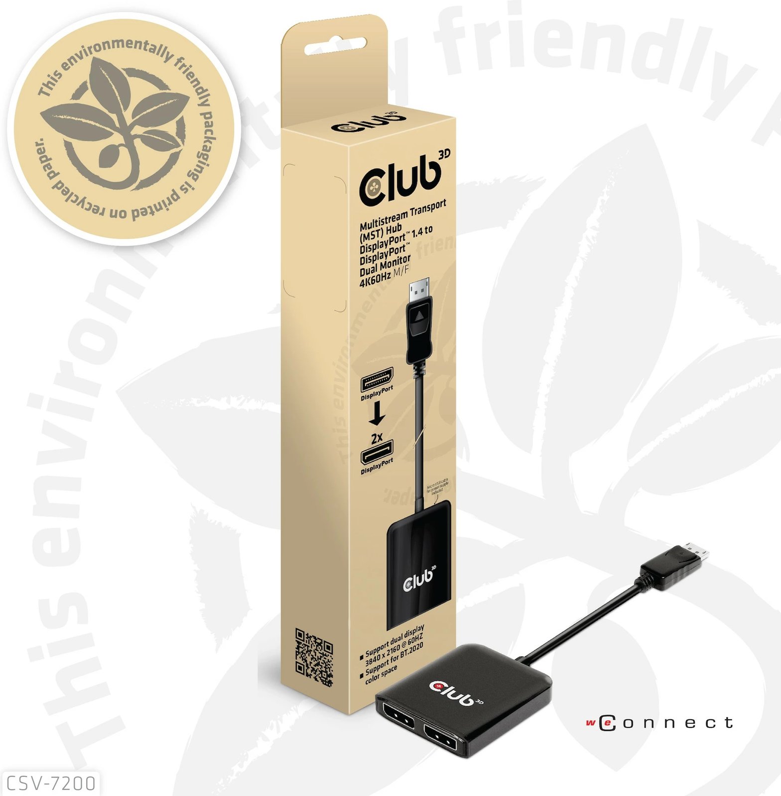 Adapter DisplayPort Club3D Multi Streaming Transport Hub 1xDP në DP/HDMI 4K60Hz, 1m, gri