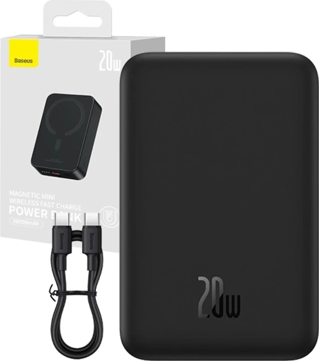 Powerbank Baseus Magnetic Mini 20000mAh, 20W, MagSafe, e zezë