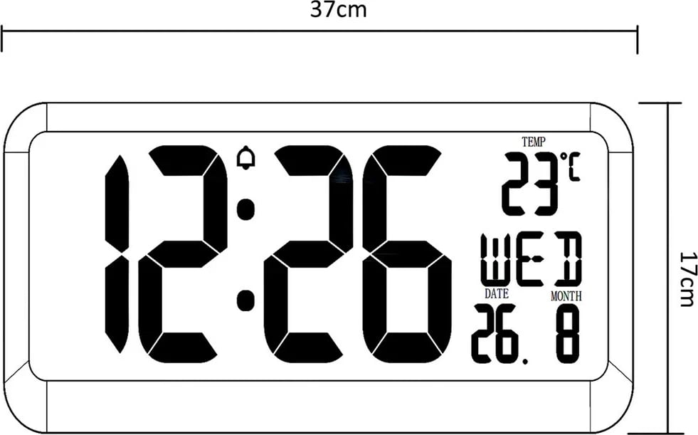 Orë digjitale e madhe Maclean GB214, me sensor temperature, 37x17cm, e zezë