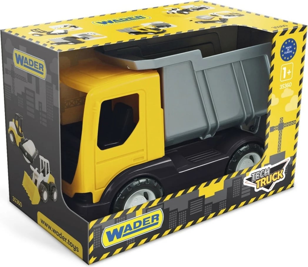 Kamion lodër Wader Tech Truck Dump Truck, plastikë, 23cm, verdhë/gri/zi