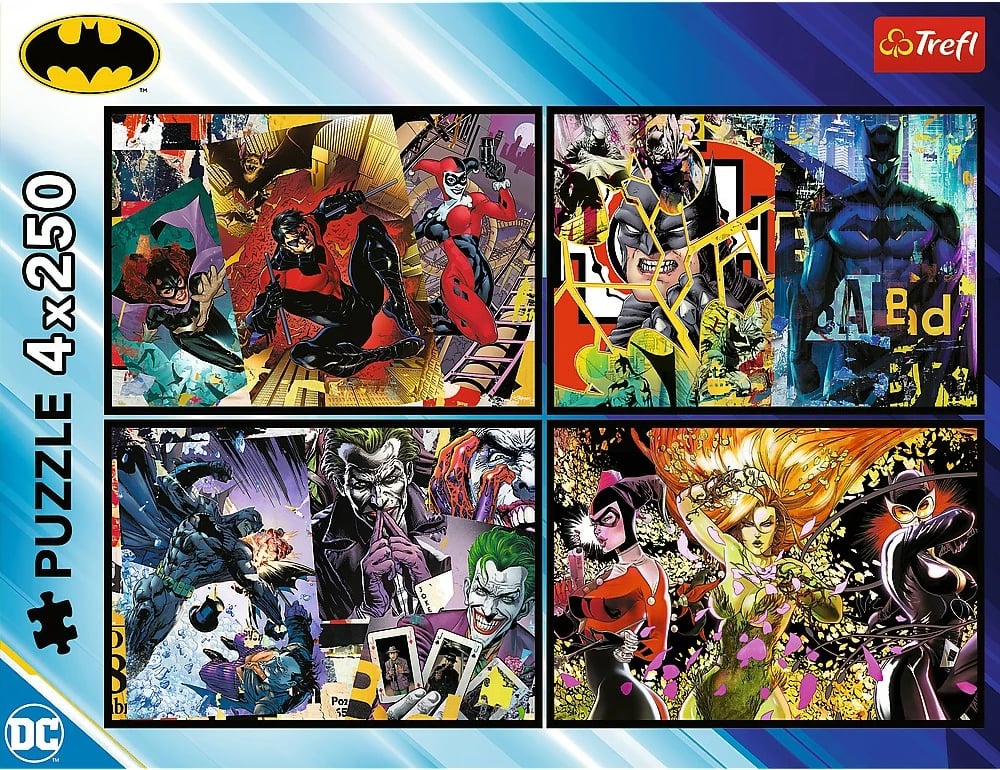 Puzzle Batman Trefl 4x250 pjesë, për fëmijë, shumëngjyrëshe, set Puzzle Batman Trefl 4x250 pjesë, për fëmijë, shumëngjyrëshe, set