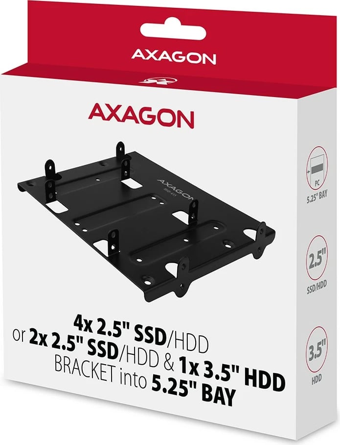 Kasë AXAGON RHD-435 për montim 4x 2.5" ose 2x 2.5" + 1x 3.5" HDD/SSD, për hapësirë 5.25", e zezë