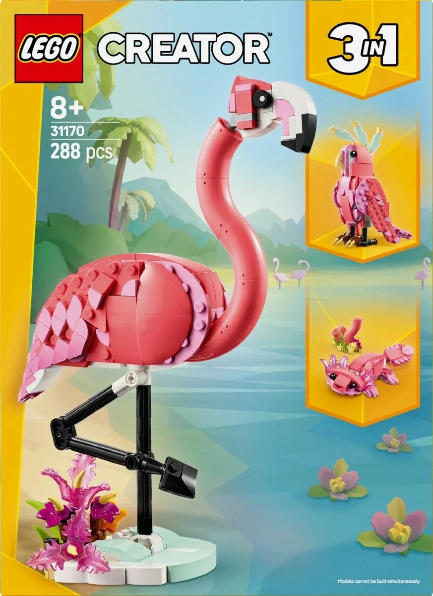 Set ndërtimi LEGO Creator 3-in-1 31170 Wild Animals: Pink Flamingo, 288 pjesë, rozë