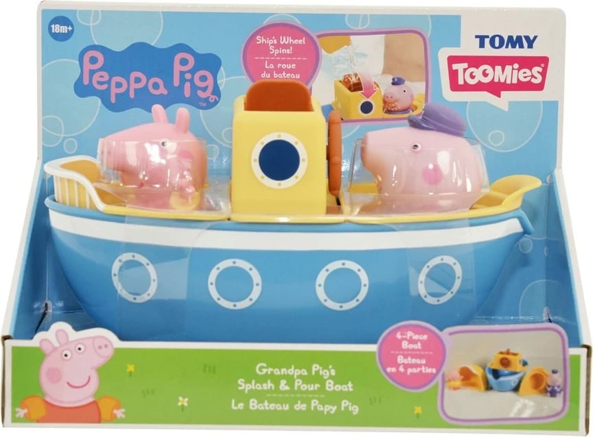 Set lodrash TOMY Peppa Pig Grandpa Pig's Splash & Pour Boat, shumëngjyrëshe