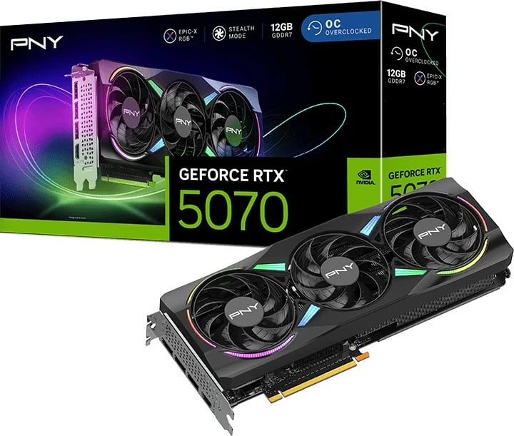 Kartelë grafike PNY GeForce RTX 5070 EPIC-X RGB OC, 12 GB, GDDR7, PCI Express x16 5.0