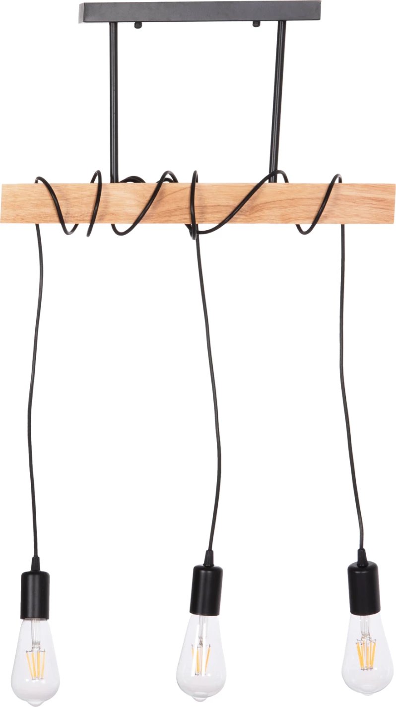 Llambë tavani me 3 drita, metal dhe dru, VOLKS FH4658, 49.5x5x134.5cm