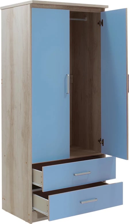 Dollap për fëmijë Looney me 2 dyer dhe sirtarë, ngjyrë castillo-blu, 81x57x183