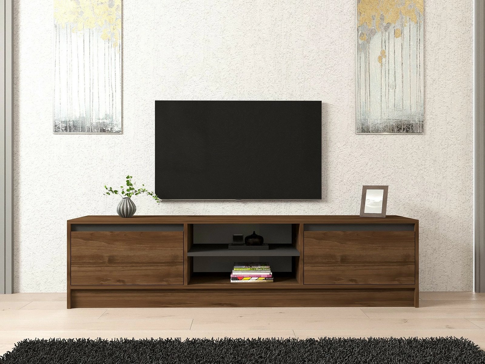 Set mobiljesh për dhomë dite, Skye Decor, ngjyrë arre, antracit
